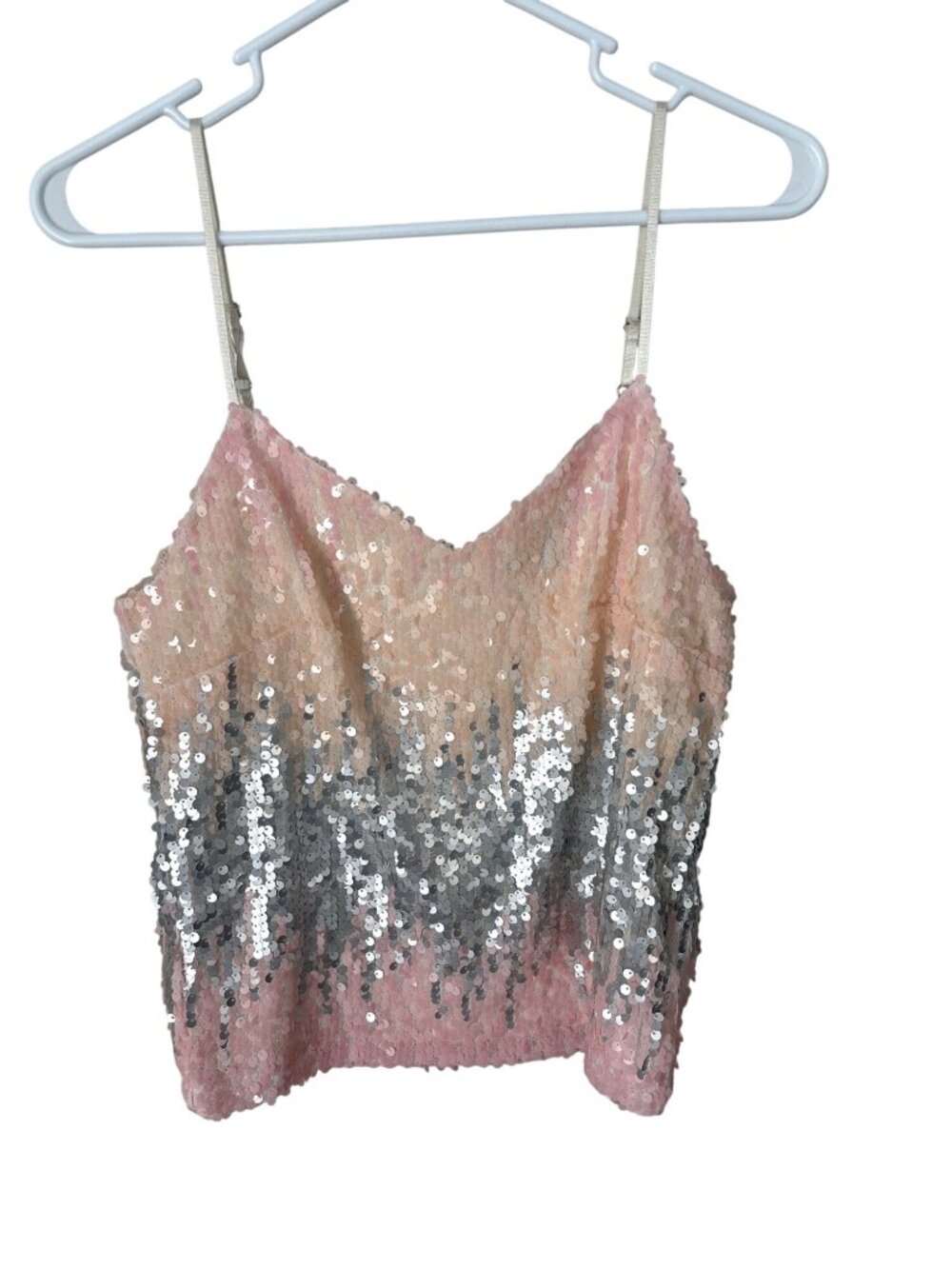Say What? Sequin Tank Top Size Small Sleeveless V Neck Embellished Pink Silver